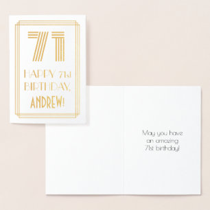 71st Birthday - Art Deco Inspired Look "71" & Name Foil Card