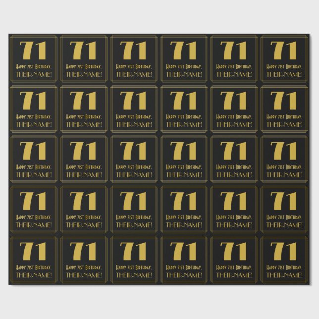 71st Birthday ~ Art Deco Inspired Look "71", Name Wrapping Paper (Flat)