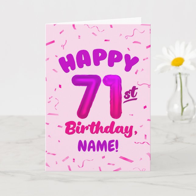71st Birthday, Balloon Number, Customizable Name Card (Small Plant)