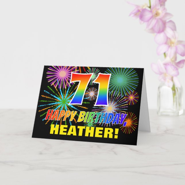71st Birthday: Bold, Fun, Fireworks, Rainbow 71 Card (Orchid)