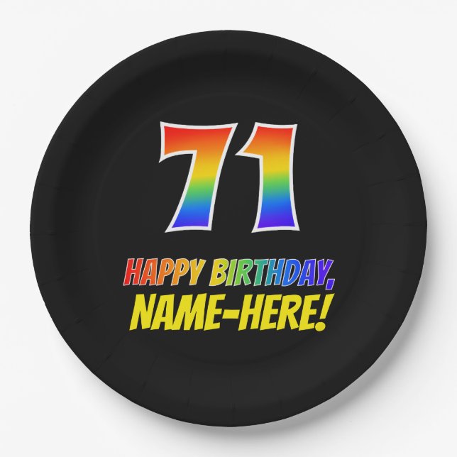 71st Birthday: Bold, Fun, Simple, Rainbow 71 Paper Plate (Front)