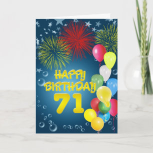 71st Birthday card with fireworks and balloons