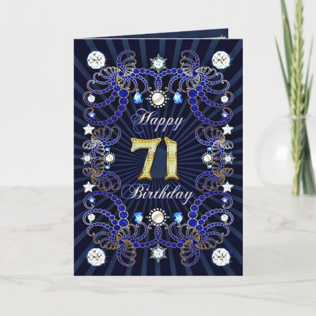 71st birthday card with masses of jewels (Front)