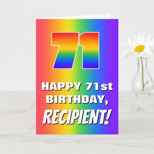 71st Birthday: Colourful, Fun Rainbow Pattern # 71 Card (Small Plant)