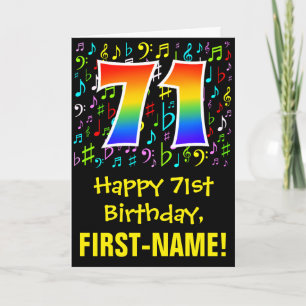 71st Birthday: Colourful Music Symbols + Rainbow 7 Card