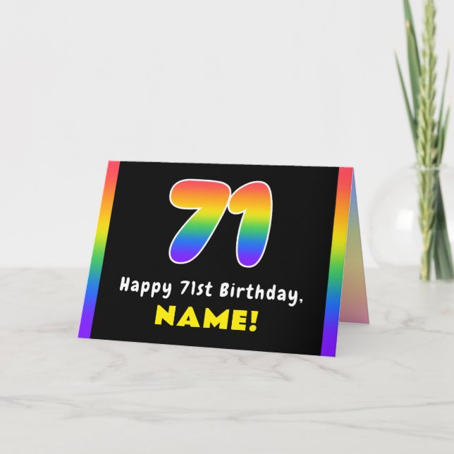 71st Birthday: Colourful Rainbow # 71, Custom Name Card (Front)