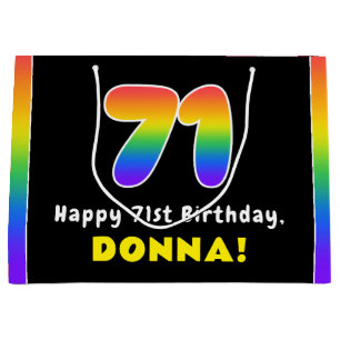 71st Birthday: Colourful Rainbow # 71, Custom Name Large Gift Bag