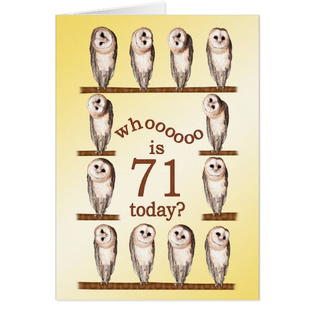 71st birthday, Curious owls card. (Front)
