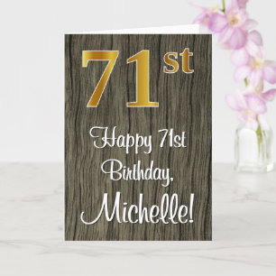 71st Birthday: Elegant Faux Gold Look #, Faux Wood Card
