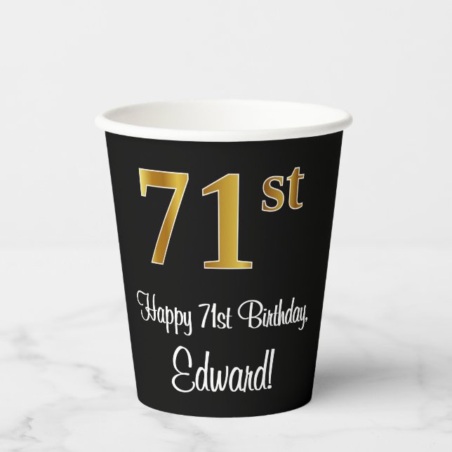 71st Birthday - Elegant Luxurious Faux Gold Look # Paper Cups (Front)