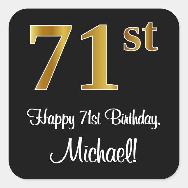 71st Birthday – Elegant Luxurious Faux Gold Look # Square Sticker (Front)