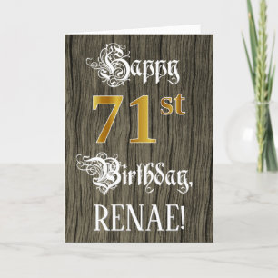 71st Birthday: Faux Gold Look + Faux Wood Pattern Card