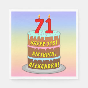 71st Birthday: Fun Cake and Candles + Custom Name Napkin