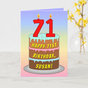 71st Birthday — Fun Cake & Candles, w/ Custom Name Card