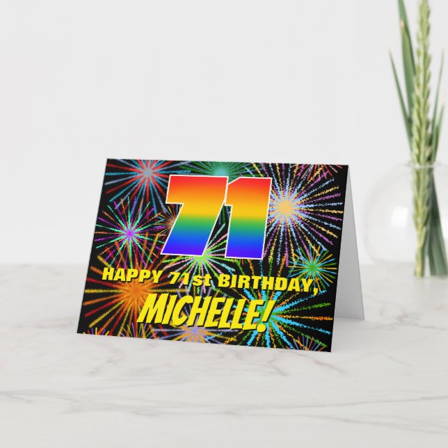 71st Birthday: Fun, Colourful Celebratory Firework Card (Front)