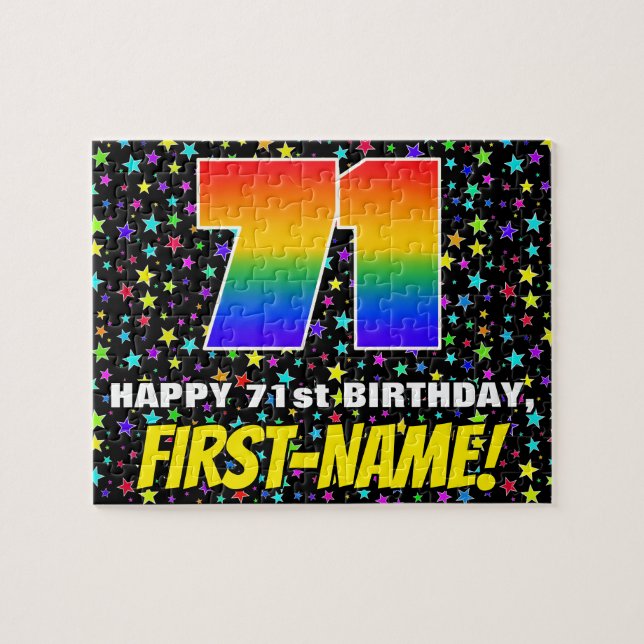 71st Birthday — Fun, Colourful Star Field Pattern Jigsaw Puzzle (Horizontal)