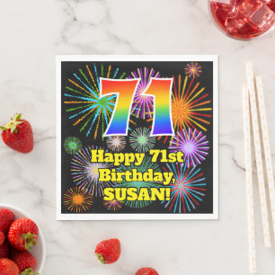 71st Birthday: Fun Fireworks Pattern + Rainbow 71 Napkin