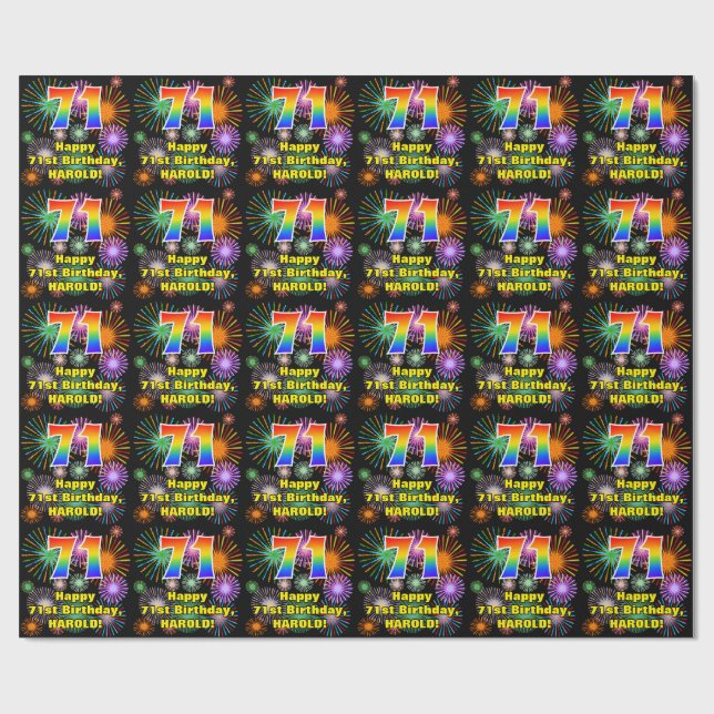 71st Birthday: Fun Fireworks, Rainbow Look # “71” Wrapping Paper (Flat)