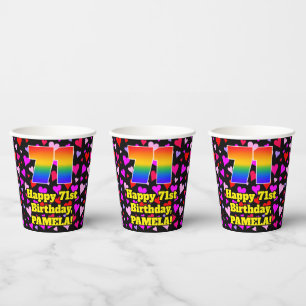 71st Birthday: Loving Hearts Pattern, Rainbow 71 Paper Cups