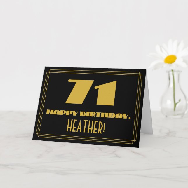 71st Birthday: Name + Art Deco Inspired Look "71" Card (Small Plant)