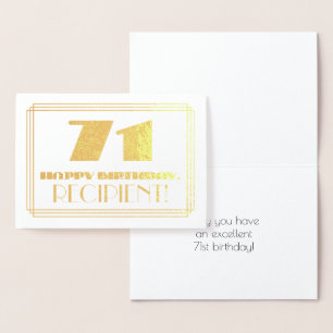 71st Birthday; Name + Art Deco Inspired Look "71" Foil Card