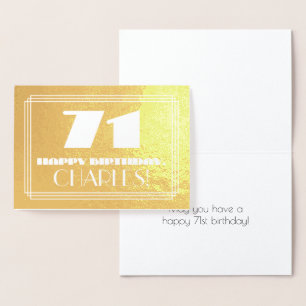 71st Birthday: Name + Art Deco Inspired Look "71" Foil Card