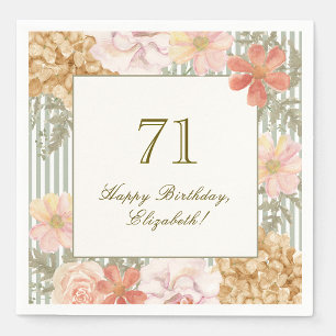 71st Birthday Napkin Autumn Colour Floral Stripe