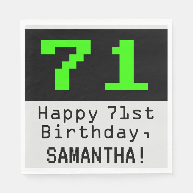 71st Birthday - Nerdy / Geeky Style "71" & Name Napkin (Front)