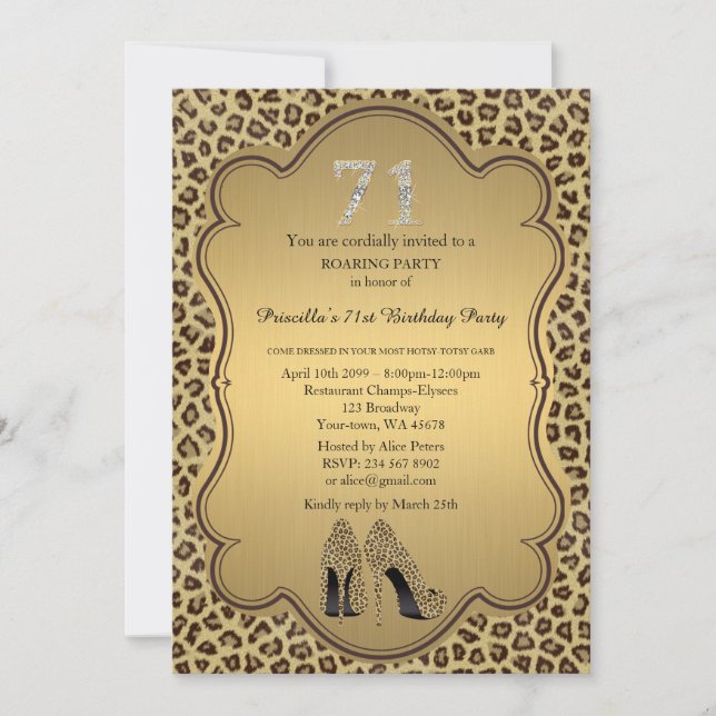 71st,Birthday Party 71st,Cheetah High Heels Shoes Invitation (Front)