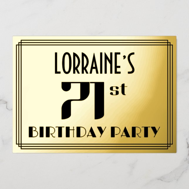71st Birthday Party: Art Deco Look “71” and Name (Front)