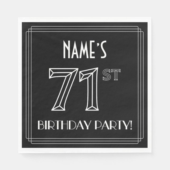 71st Birthday Party: Art Deco Style + Custom Name Napkin (Front)