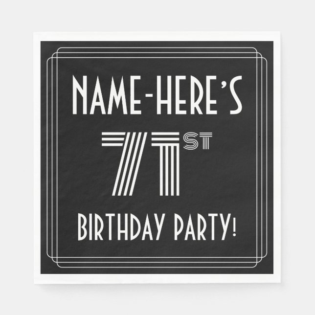 71st Birthday Party: Art Deco Style + Custom Name Napkin (Front)