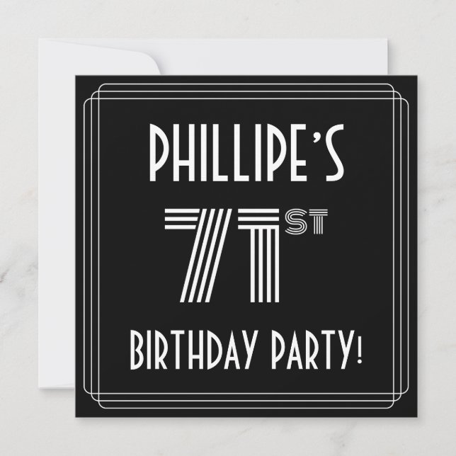 71st Birthday Party: Art Deco Style w/ Custom Name Invitation (Front)