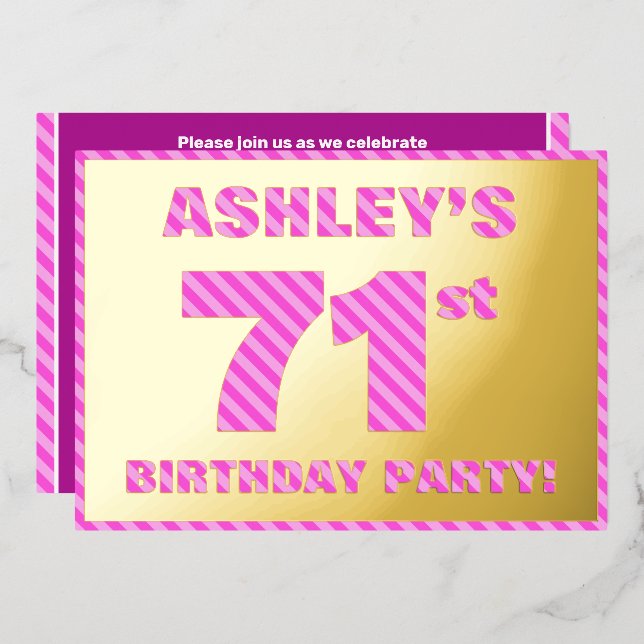 71st Birthday Party — Bold, Fun, Pink Stripes # 71 (Front/Back)