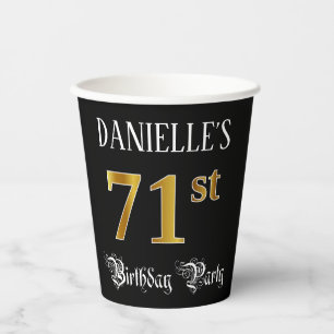 71st Birthday Party — Fancy Script, Faux Gold Lo Paper Cups