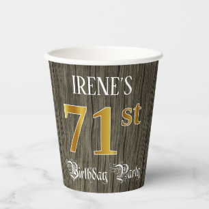 71st Birthday Party — Faux Gold & Faux Wood Looks Paper Cups