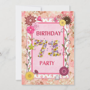 71st birthday party invitation with floral frame