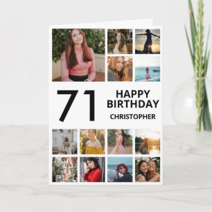 71st Birthday Photo Collage 13 Photos Black White Card