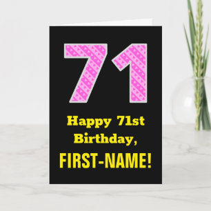 71st Birthday: Pink Stripes and Hearts "71" + Name Card
