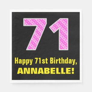 71st Birthday: Pink Stripes and Hearts "71" + Name Napkin