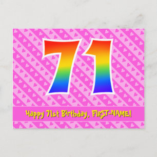 71st Birthday: Pink Stripes & Hearts, Rainbow 71 Postcard