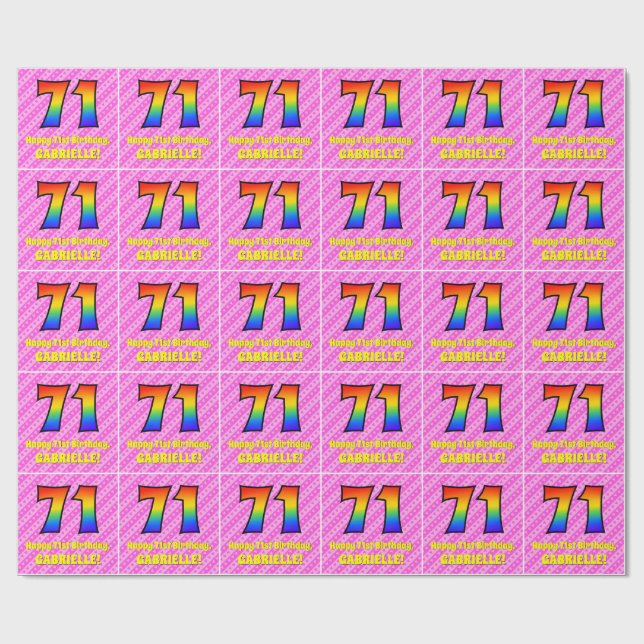 71st Birthday: Pink Stripes & Hearts, Rainbow # 71 Wrapping Paper (Flat)
