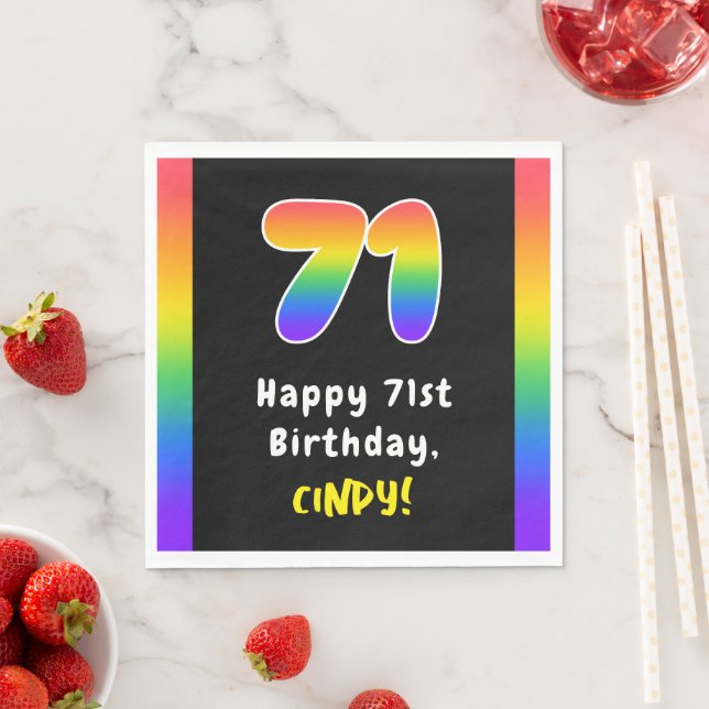 71st Birthday: Rainbow Spectrum # 71, Custom Name Napkin (Insitu)