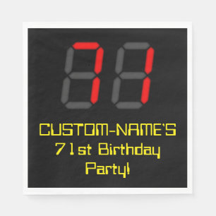 71st Birthday: Red Digital Clock Style "71" + Name Napkin