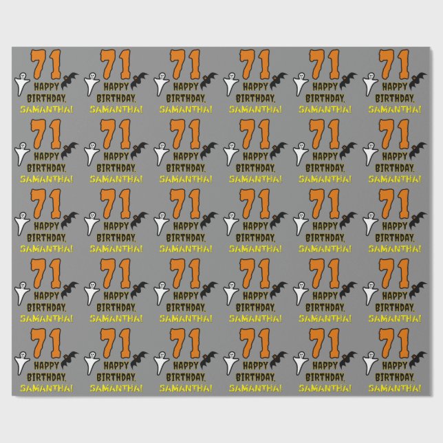 71st Birthday: Spooky Halloween Theme, Custom Name Wrapping Paper (Flat)