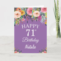 71st Birthday Watercolor Floral Flowers Purple