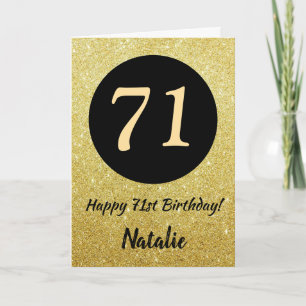 71st Happy Birthday Black and Gold Glitter Card