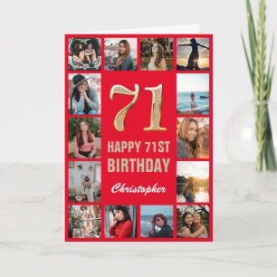 71st Happy Birthday Red and Gold Photo Collage Card