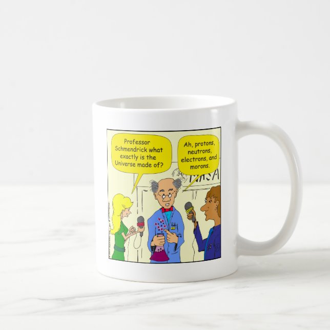 722 protons neutrons and electrons cartoon coffee mug (Right)