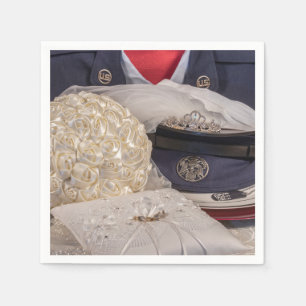 7263-Military Wedding with Bouquet & Rings Napkin